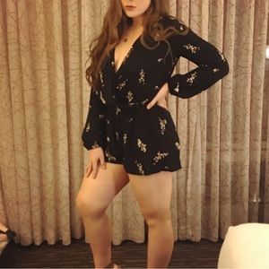 Love stitch long sleeve black floral romper